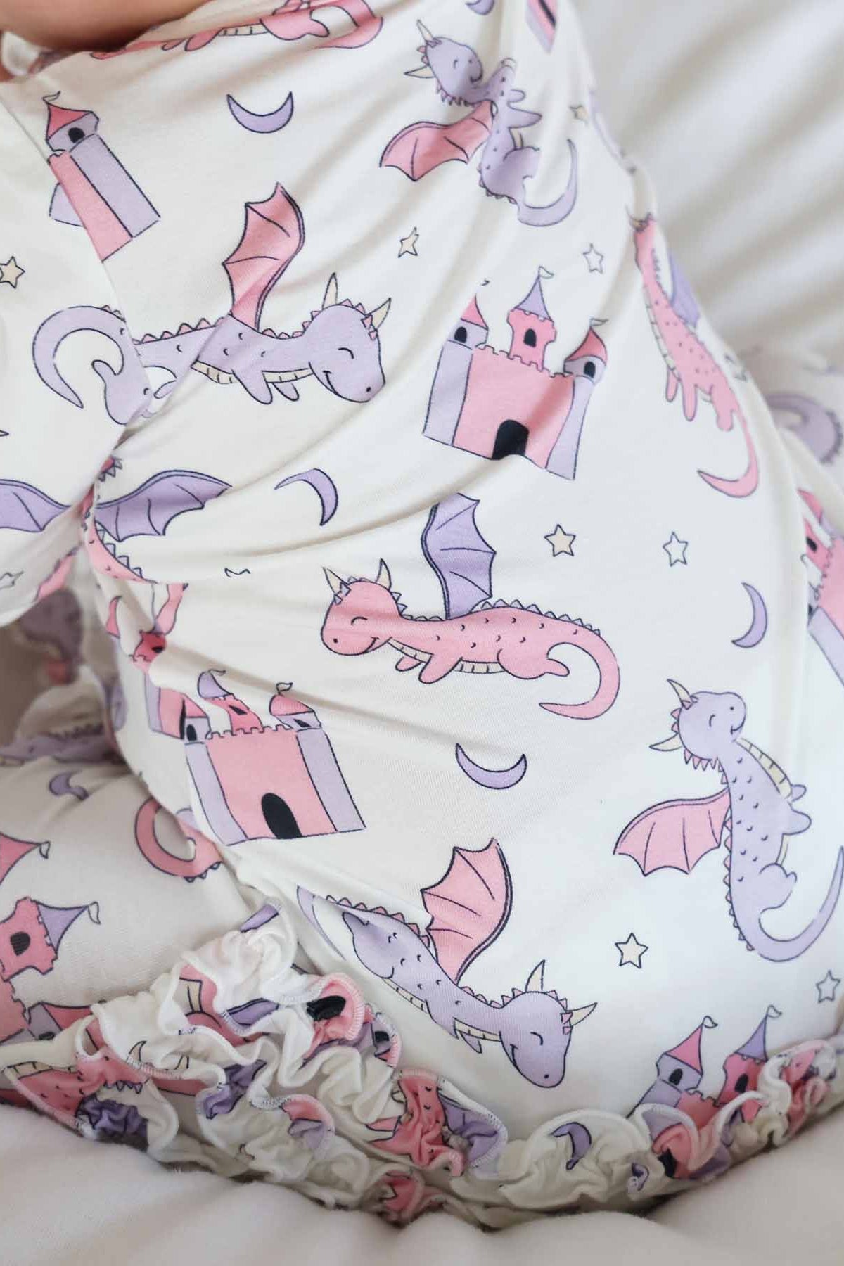 Dragon Adventure Ruffle Zipper Footie | Pink