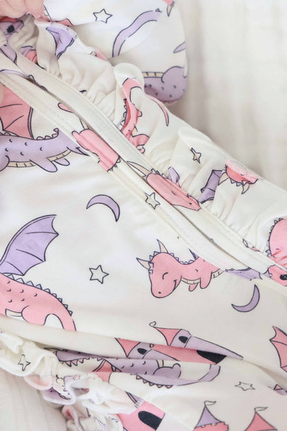 Dragon Adventure Ruffle Zipper Footie | Pink