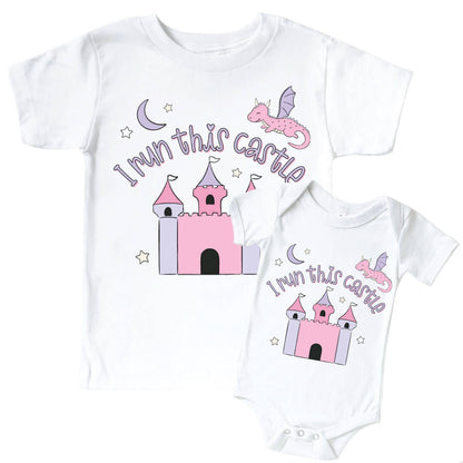 I Run This Castle Pink Graphic Bodysuit & Kids Tee | White