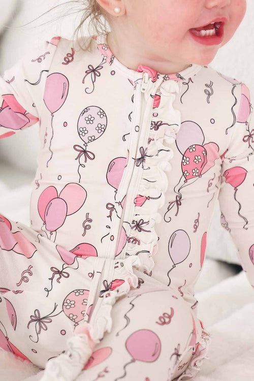 Party Time Ruffle Zipper Footie | Pink