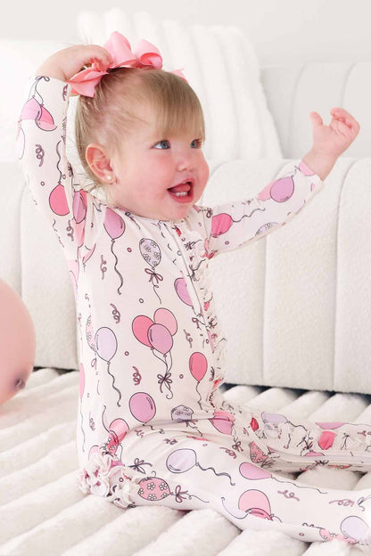 Party Time Ruffle Zipper Footie | Pink
