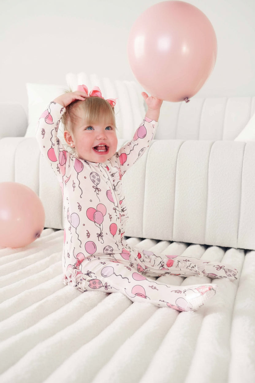 Party Time Ruffle Zipper Footie | Pink