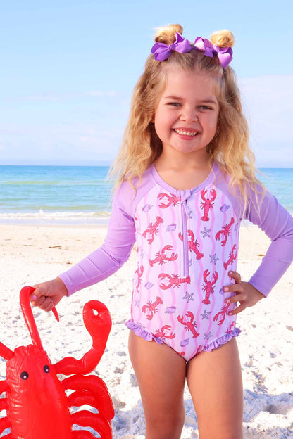 Long Sleeve Rash Guard with Front Zipper | Pinch Me Pink