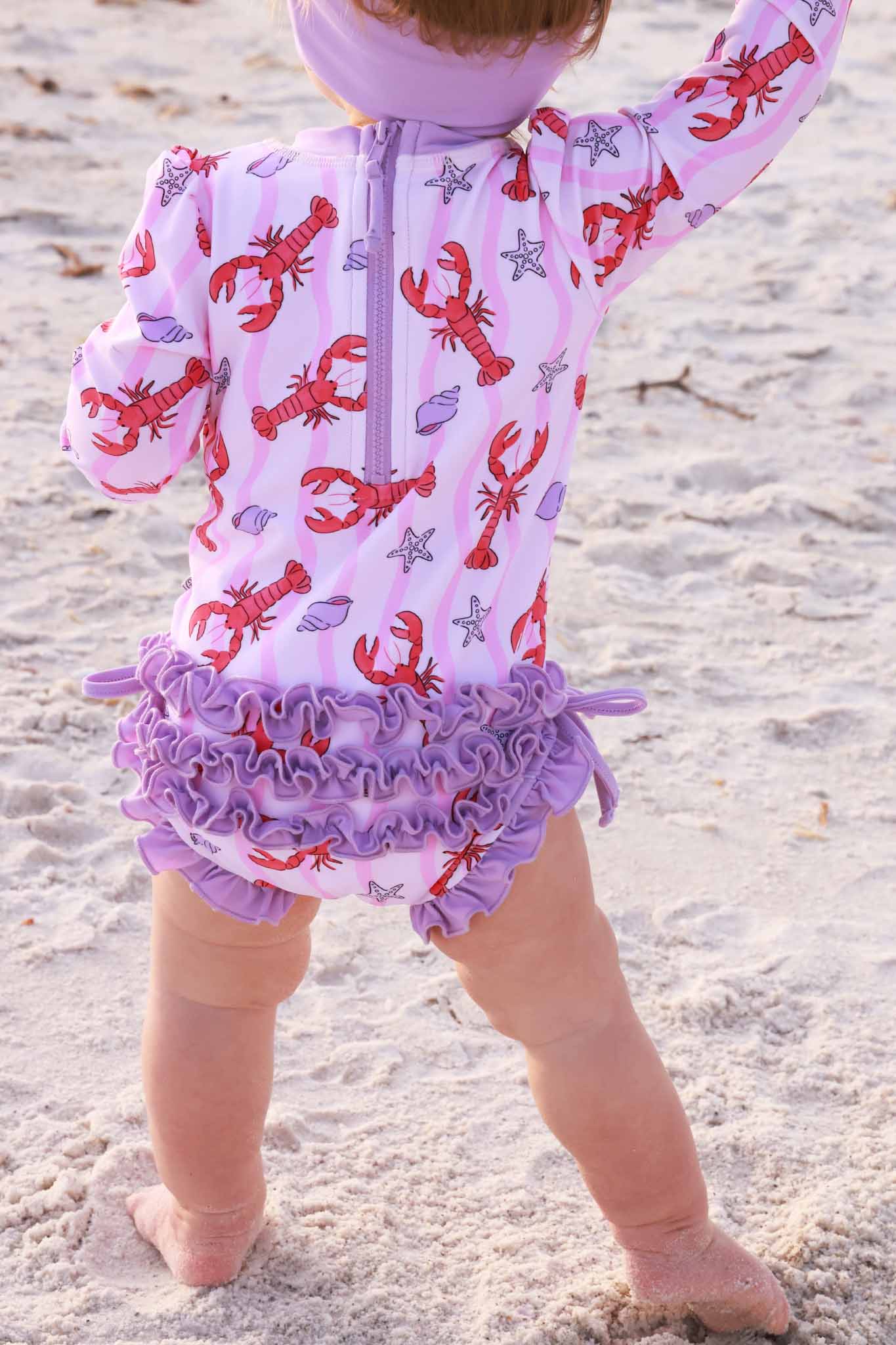 Long Sleeve Rash Guard With Ruffle Bottom | Pinch Me Pink