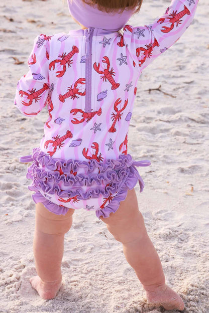 Long Sleeve Rash Guard With Ruffle Bottom | Pinch Me Pink