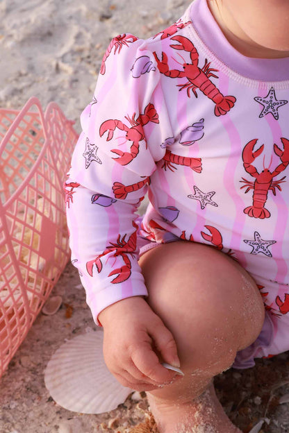 Long Sleeve Rash Guard With Ruffle Bottom | Pinch Me Pink