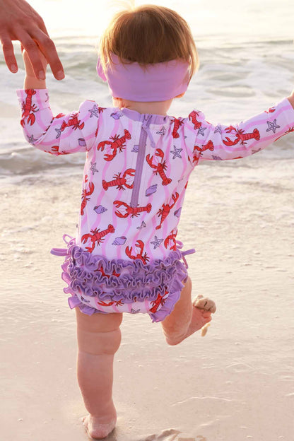 Long Sleeve Rash Guard With Ruffle Bottom | Pinch Me Pink