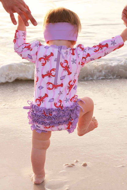 Long Sleeve Rash Guard With Ruffle Bottom | Pinch Me Pink
