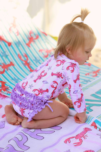 Long Sleeve Rash Guard With Ruffle Bottom | Pinch Me Pink