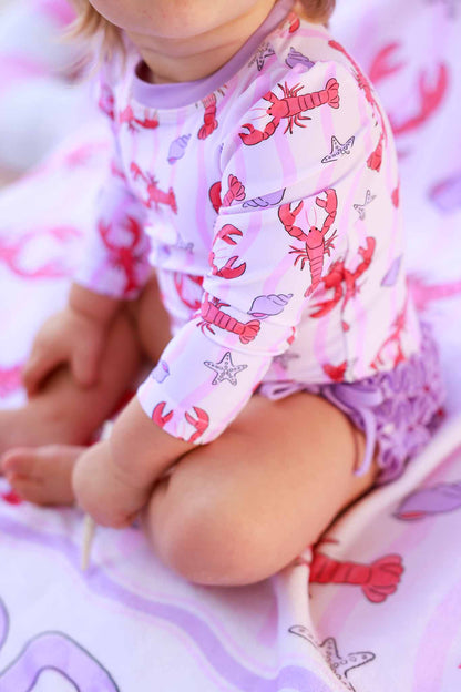 Long Sleeve Rash Guard With Ruffle Bottom | Pinch Me Pink