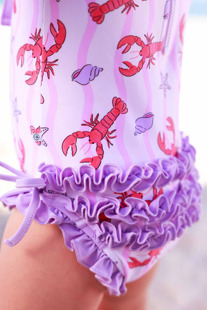 Long Sleeve Rash Guard With Ruffle Bottom | Pinch Me Pink
