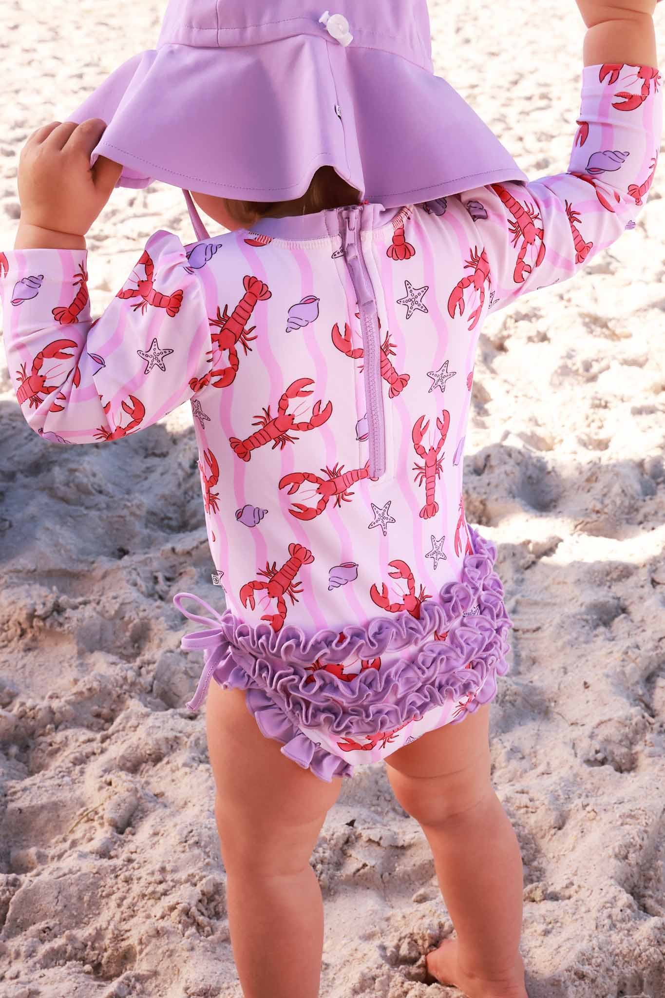 Long Sleeve Rash Guard With Ruffle Bottom | Pinch Me Pink