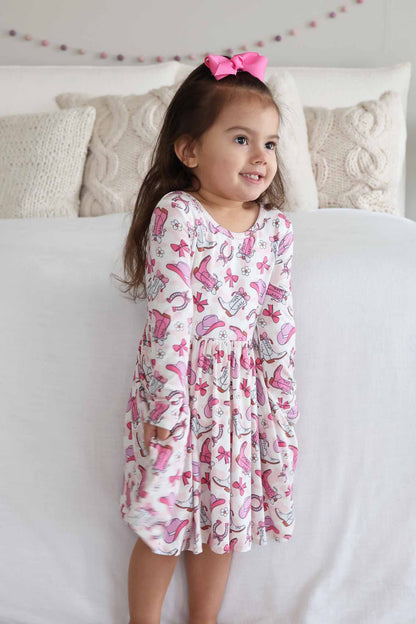 Girls' Long Sleeve Twirl Dress | Rodeo Dreams Pink