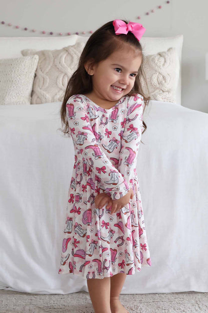 Girls' Long Sleeve Twirl Dress | Rodeo Dreams Pink