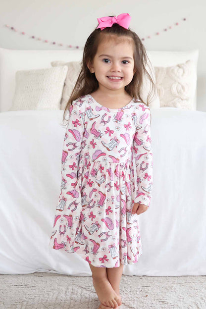 Girls' Long Sleeve Twirl Dress | Rodeo Dreams Pink