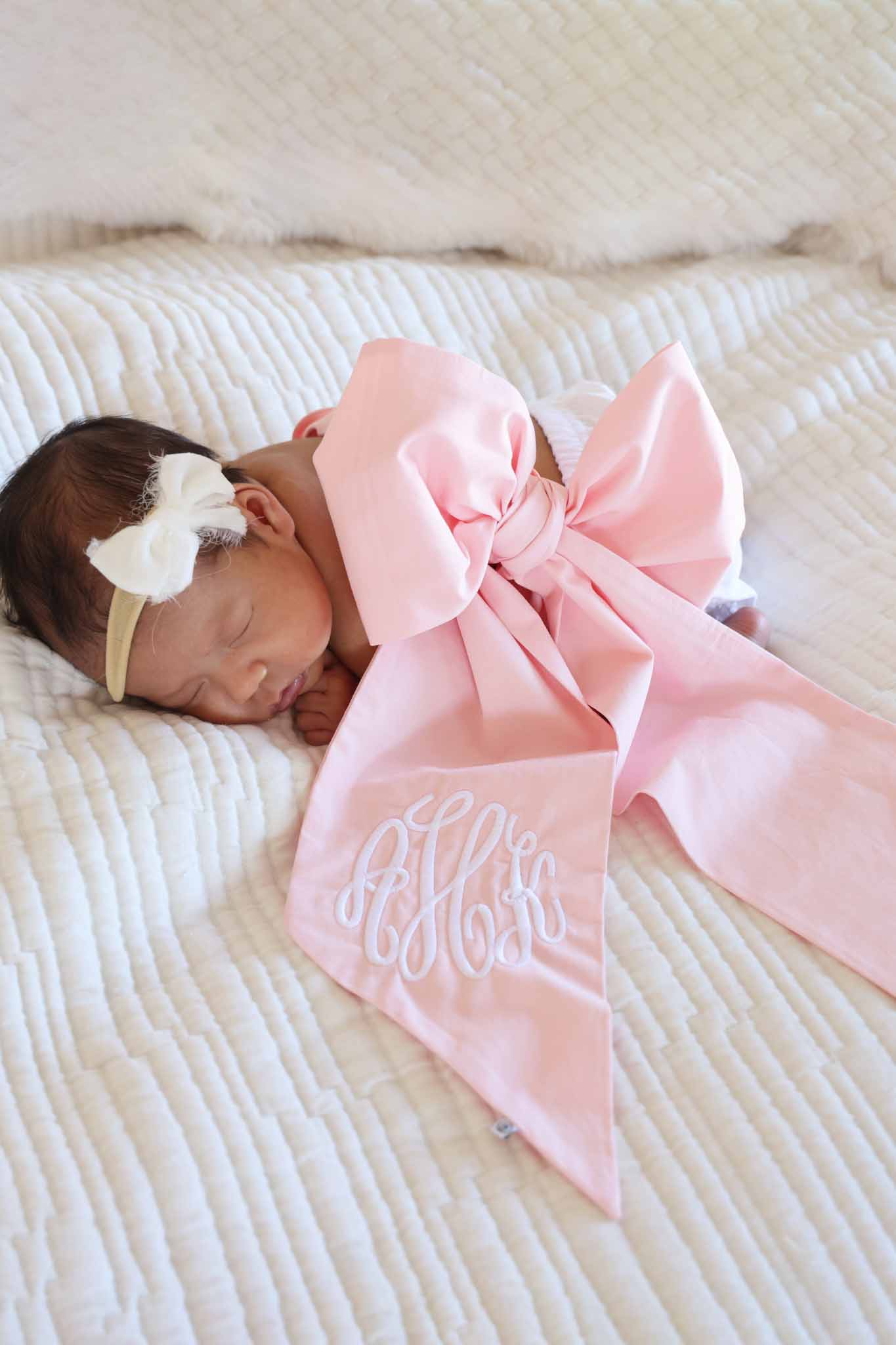Personalized Newborn Bow Sash | Sweet Pink