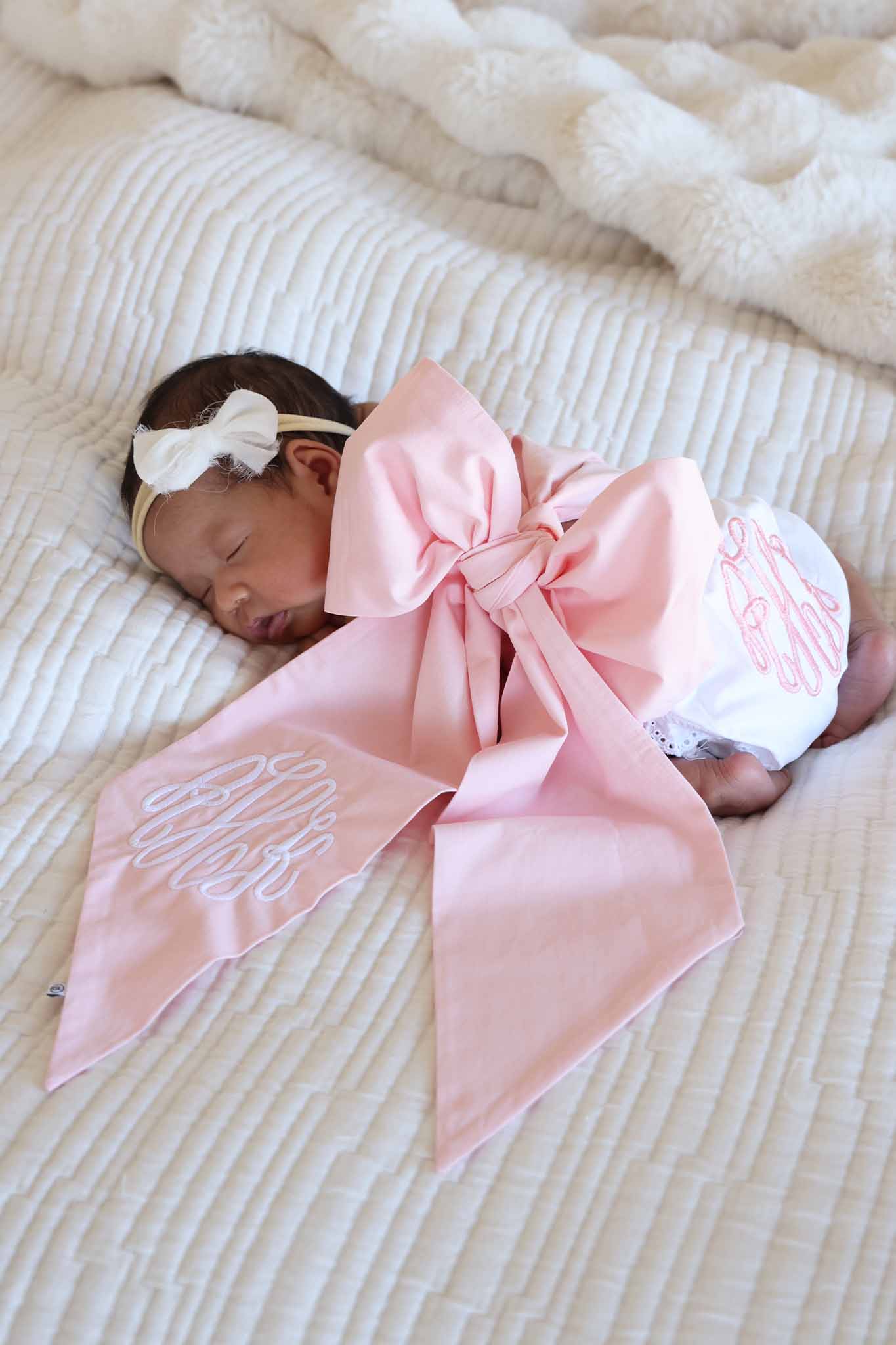 Personalized Newborn Bow Sash | Sweet Pink