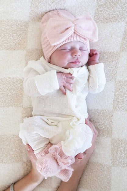 Knit Newborn Bow Booties | Baby Pink