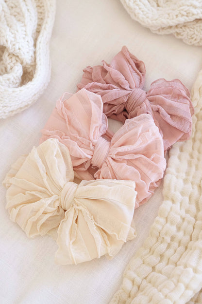 Large Ruffle Knit Bow | Pinks