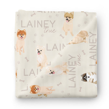 Personalized Baby Name Swaddle Blanket | Dog Breeds