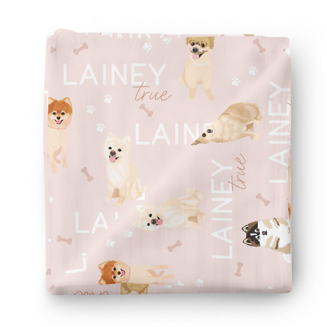Personalized Baby Name Swaddle Blanket | Dog Breeds