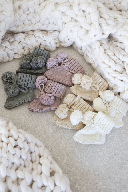 Knit Pom Pom Baby Booties
