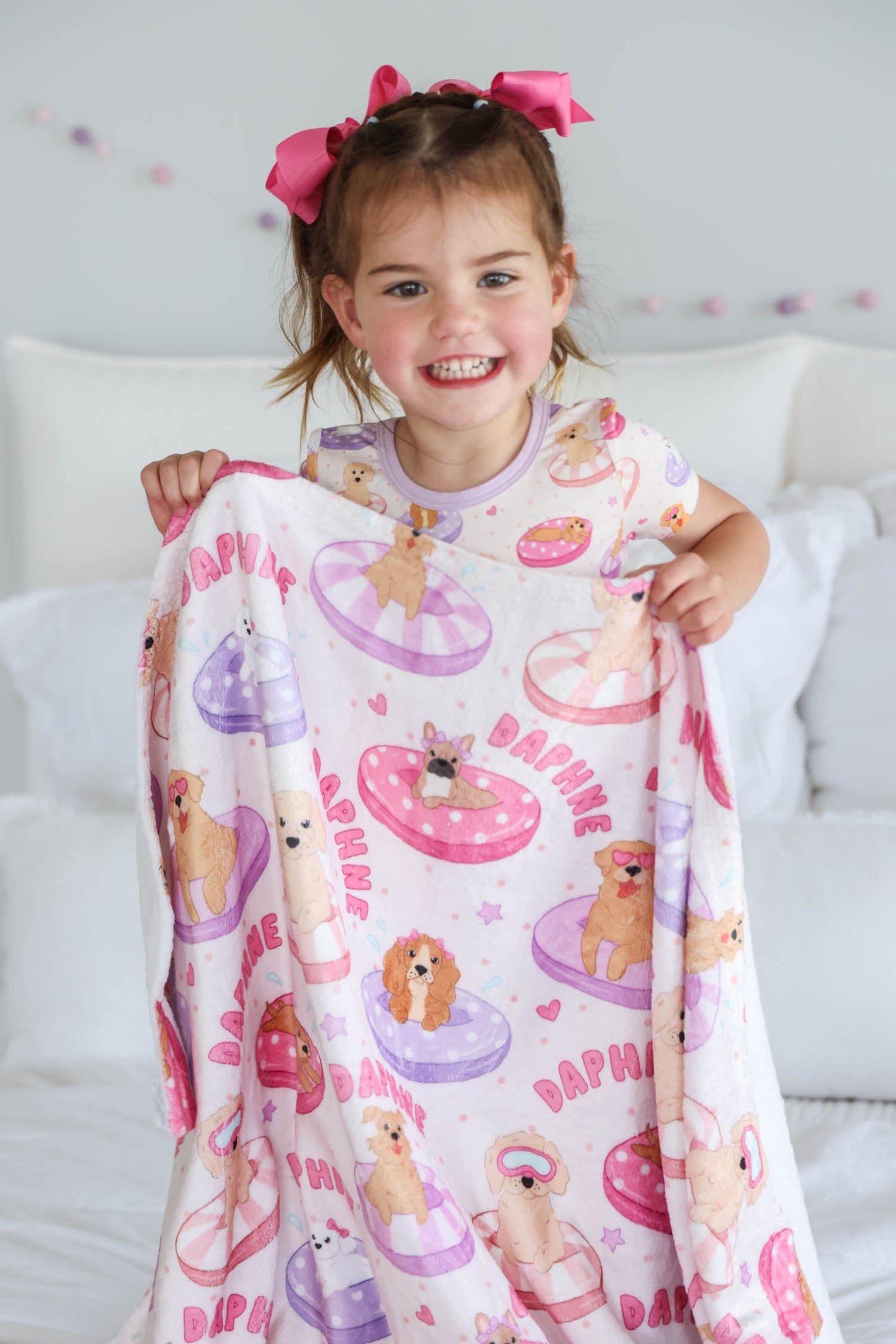Personalized Kids Blanket | Poolside Pups Pink