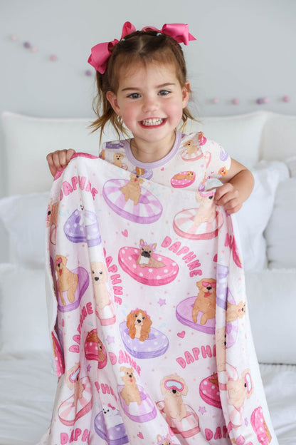 Personalized Kids Blanket | Poolside Pups Pink