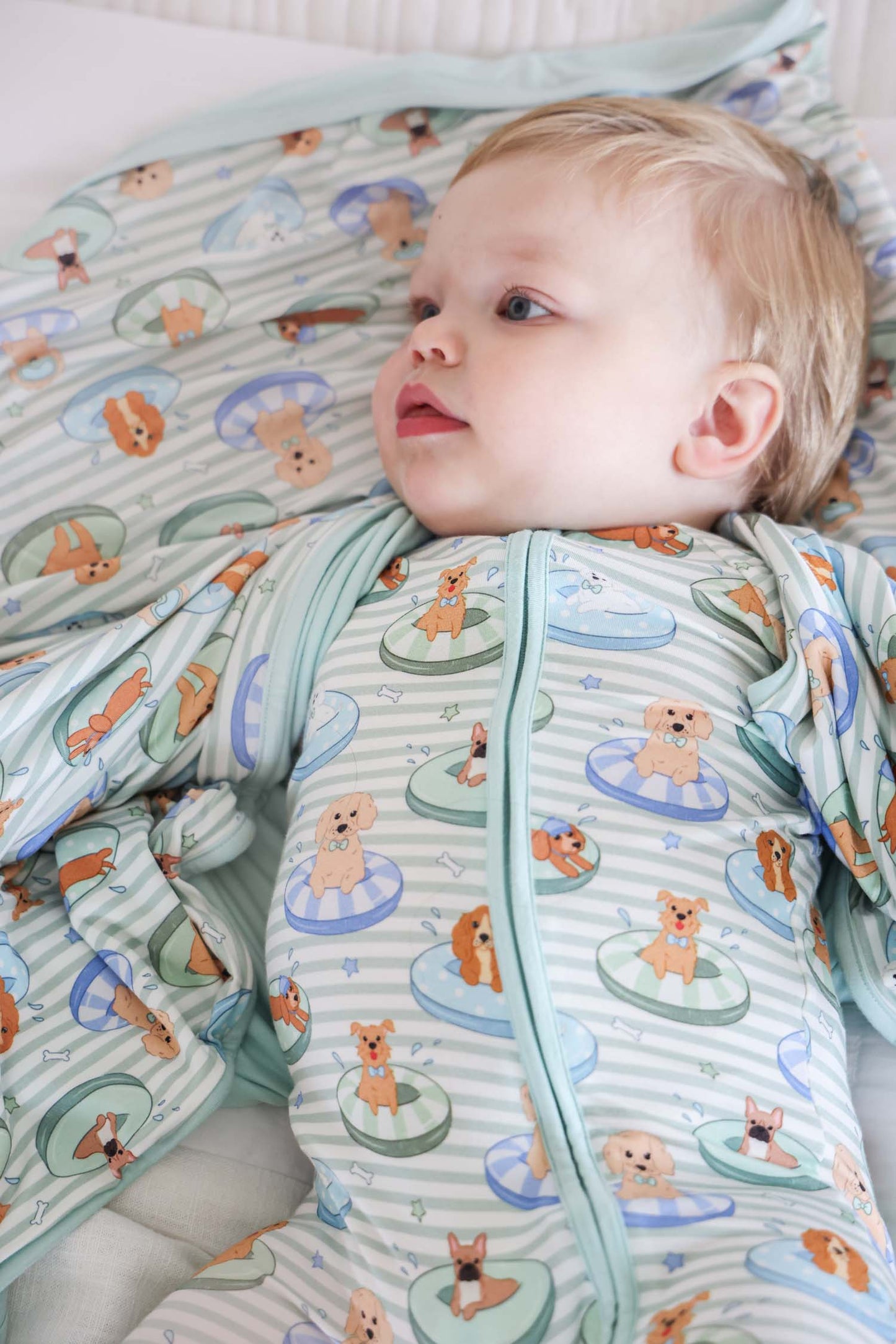 Double Sided Bamboo Blanket | Poolside Pups Blue