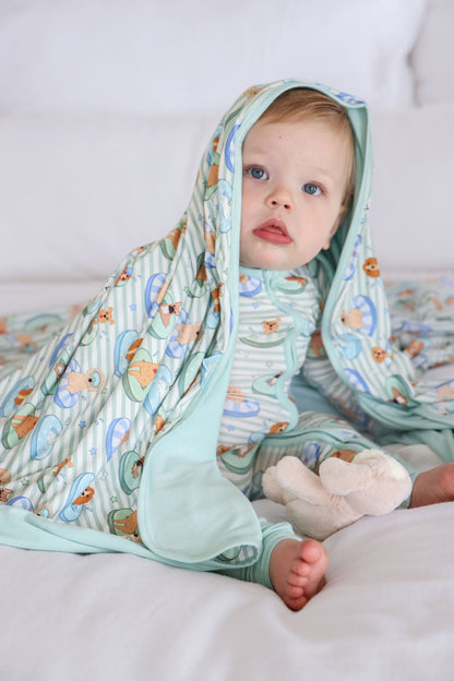 Double Sided Bamboo Blanket | Poolside Pups Blue