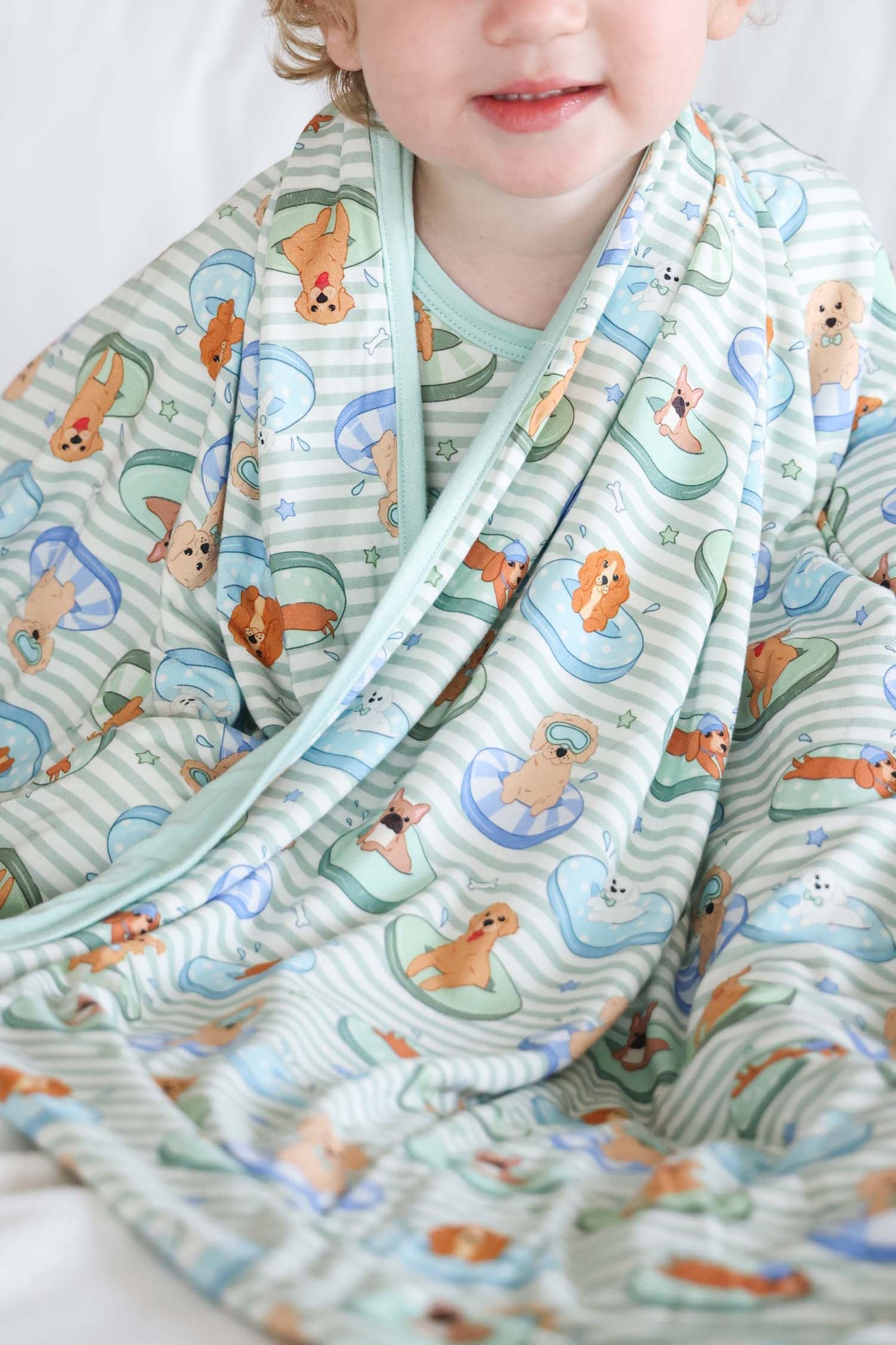 Double Sided Bamboo Blanket | Poolside Pups Blue