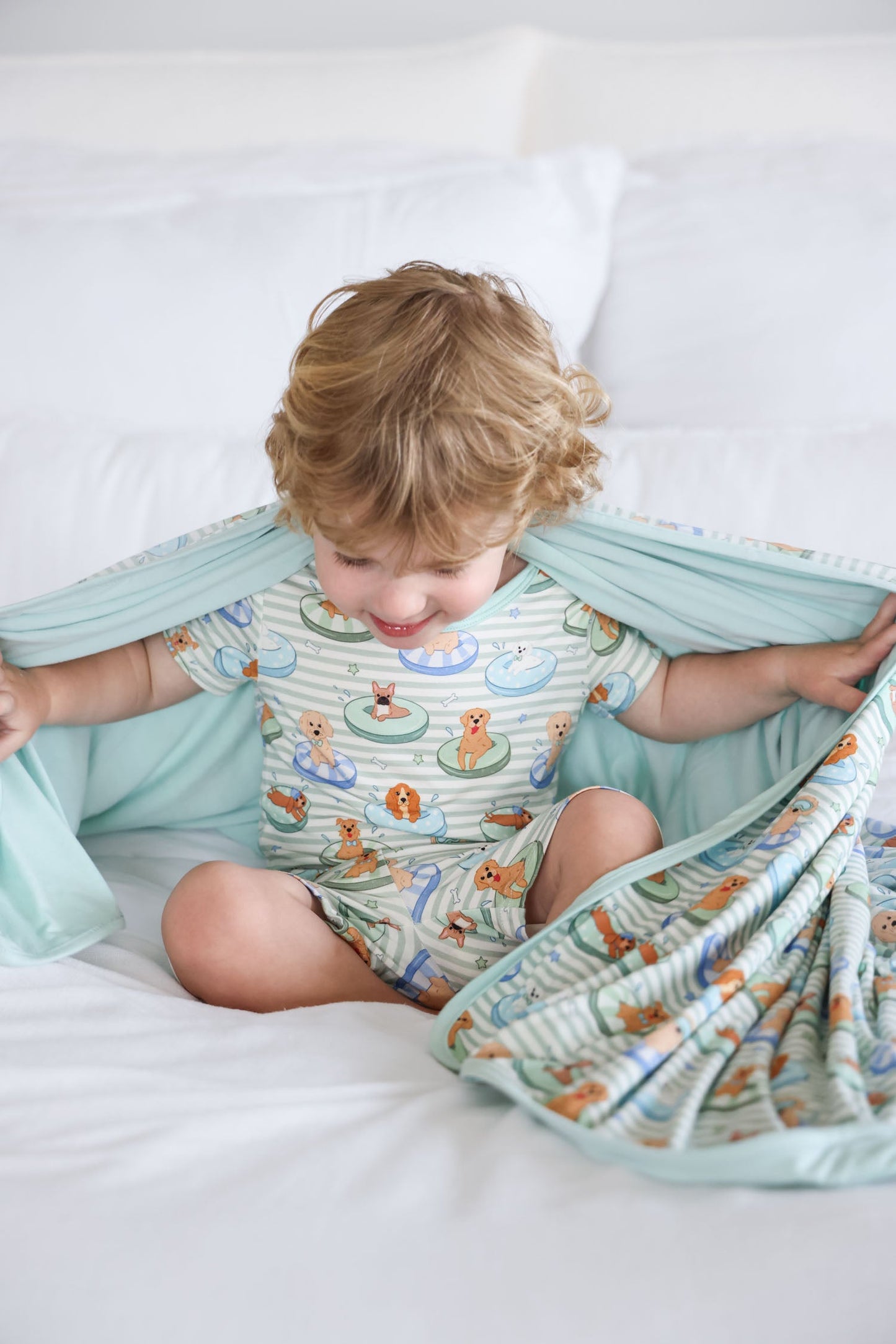 Double Sided Bamboo Blanket | Poolside Pups Blue