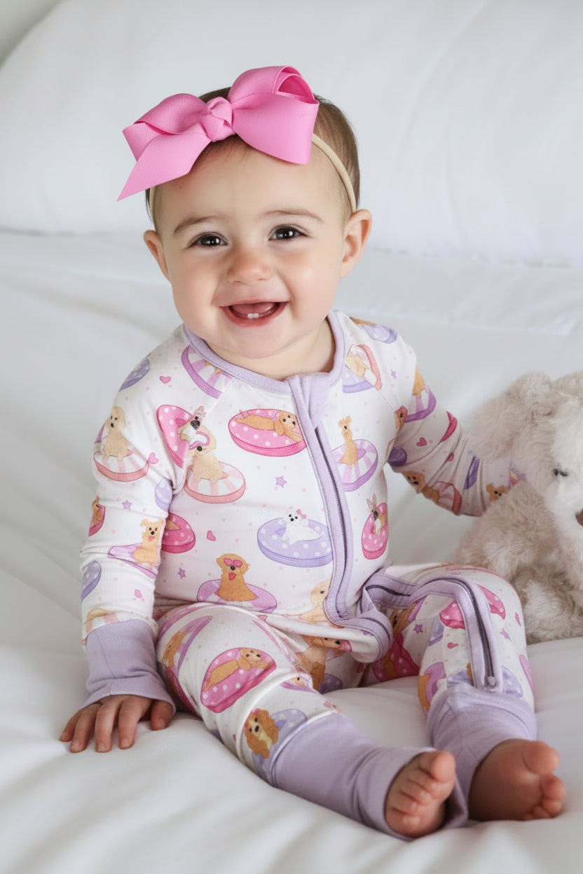 Convertible Zip Romper | Poolside Pups Pink