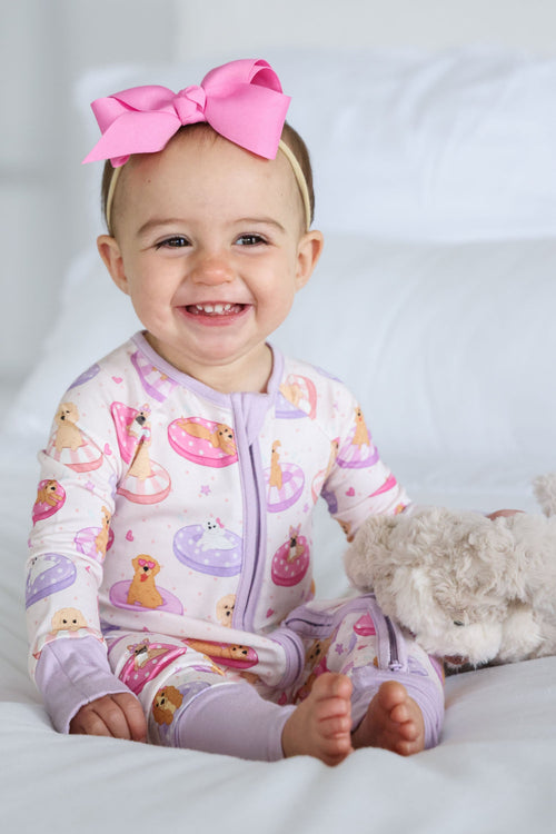 Convertible Zip Romper | Poolside Pups Pink