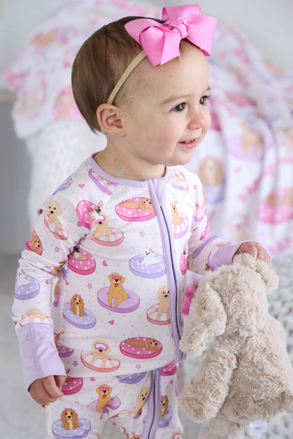 Convertible Zip Romper | Poolside Pups Pink