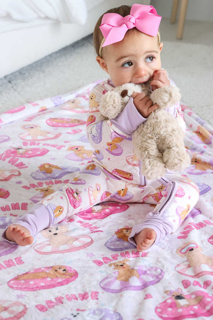 Personalized Kids Blanket | Poolside Pups Pink