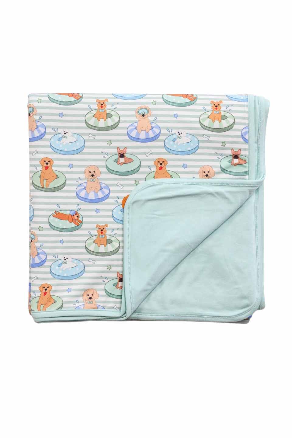 Double Sided Bamboo Blanket | Poolside Pups Blue