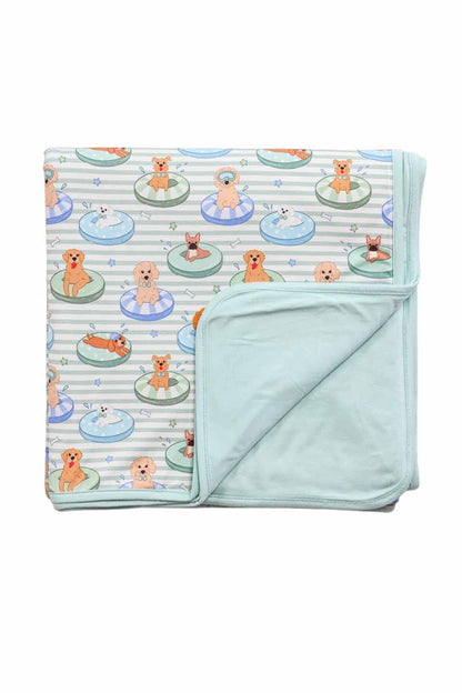 Double Sided Bamboo Blanket | Poolside Pups Blue