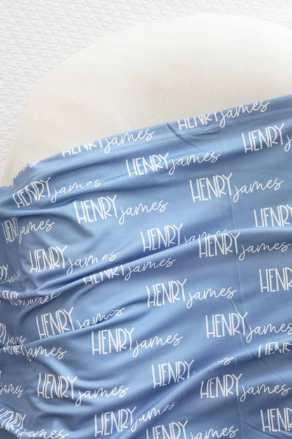 Personalized Baby Name Swaddle Blanket Font Duo | Best Selling Blues