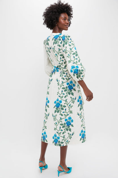 Cerulean Vine Cotton Poplin Lachlan Dress