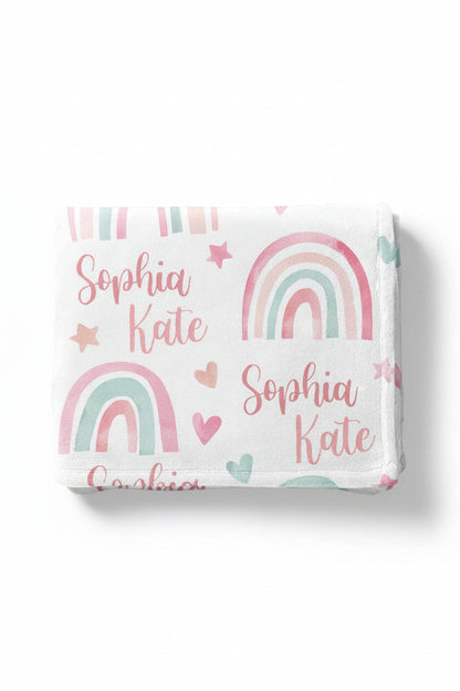 Pastel Rainbow Personalized Kids Blanket