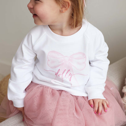 Personalized Bow Kids Graphic Sweatshirts | White