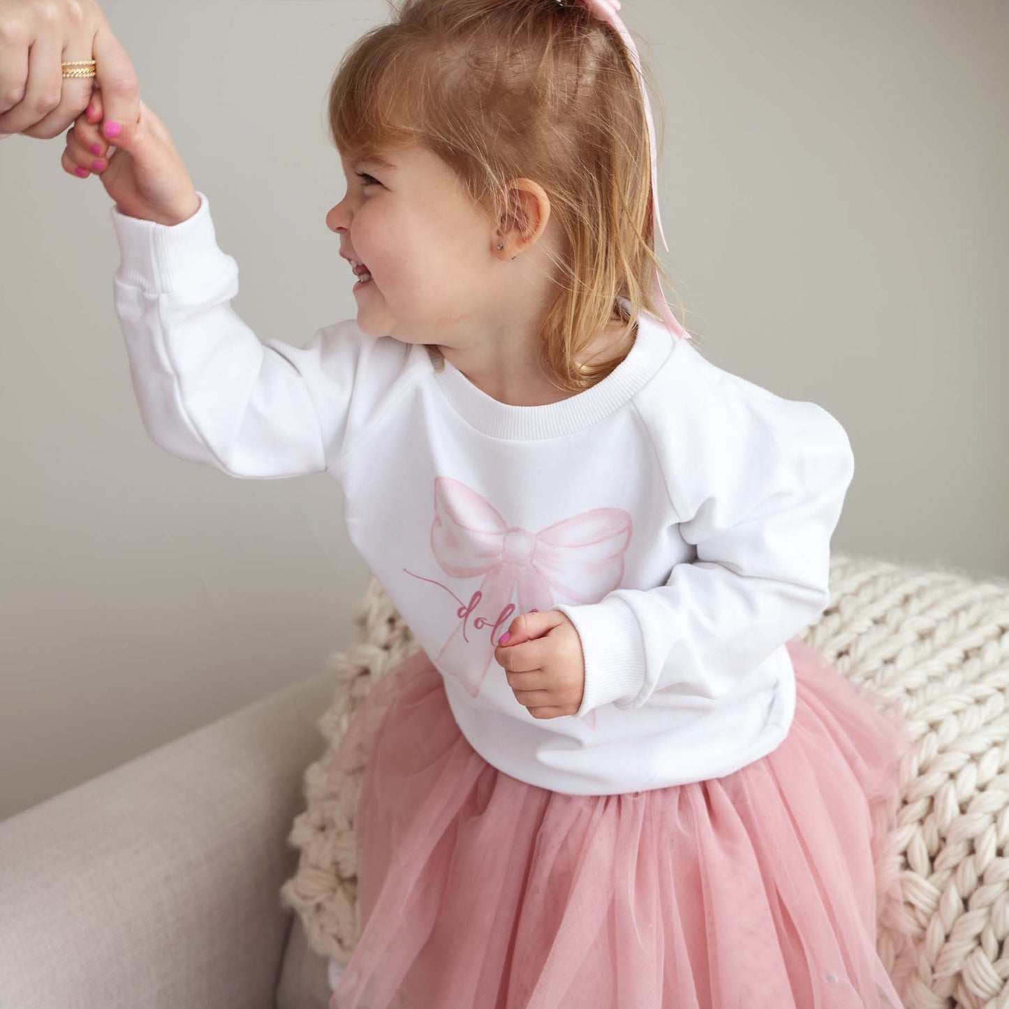 Personalized Bow Kids Graphic Sweatshirts | White
