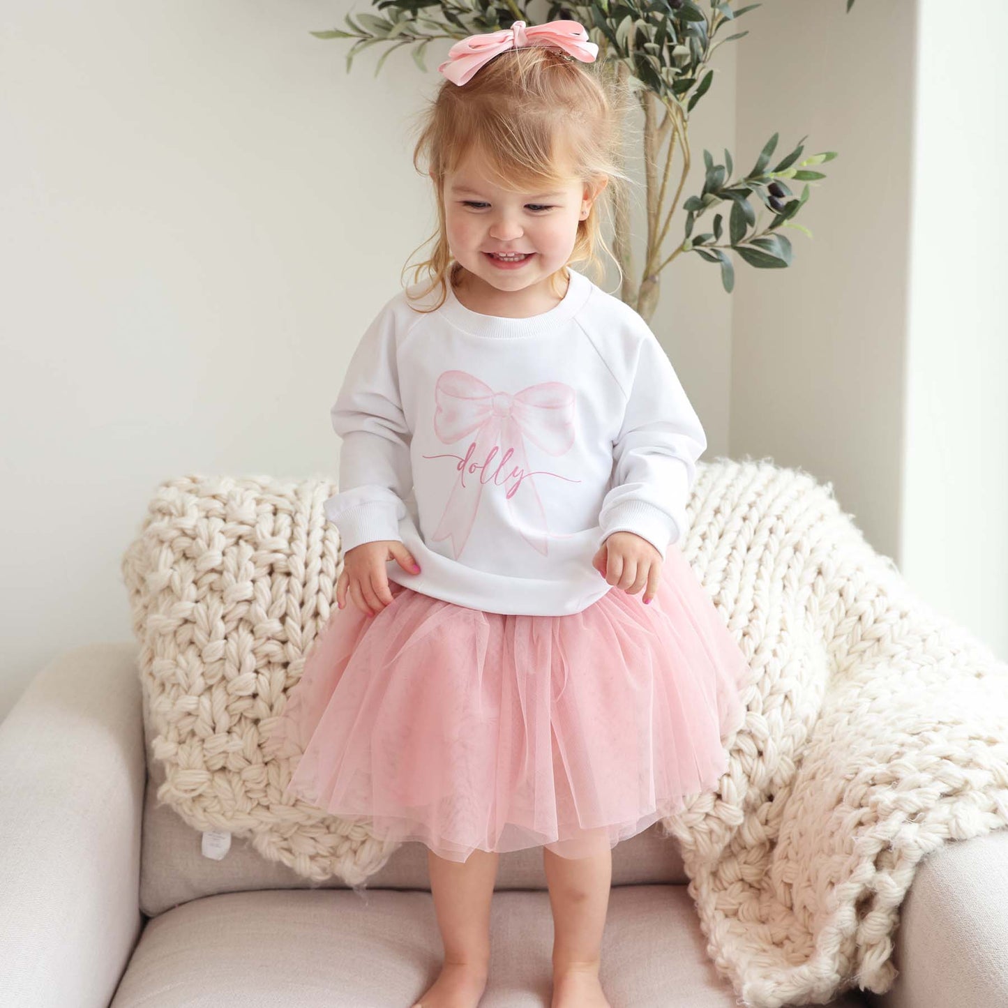 Personalized Bow Kids Graphic Sweatshirts | White