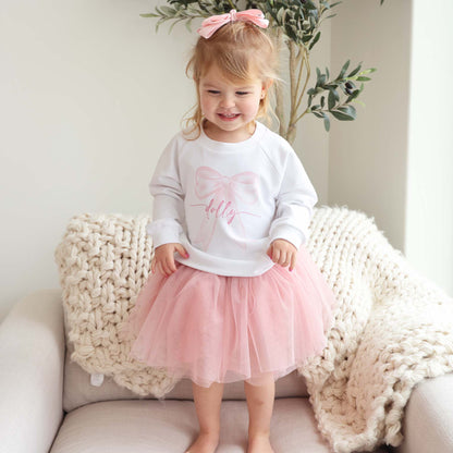 Personalized Bow Kids Graphic Sweatshirts | White