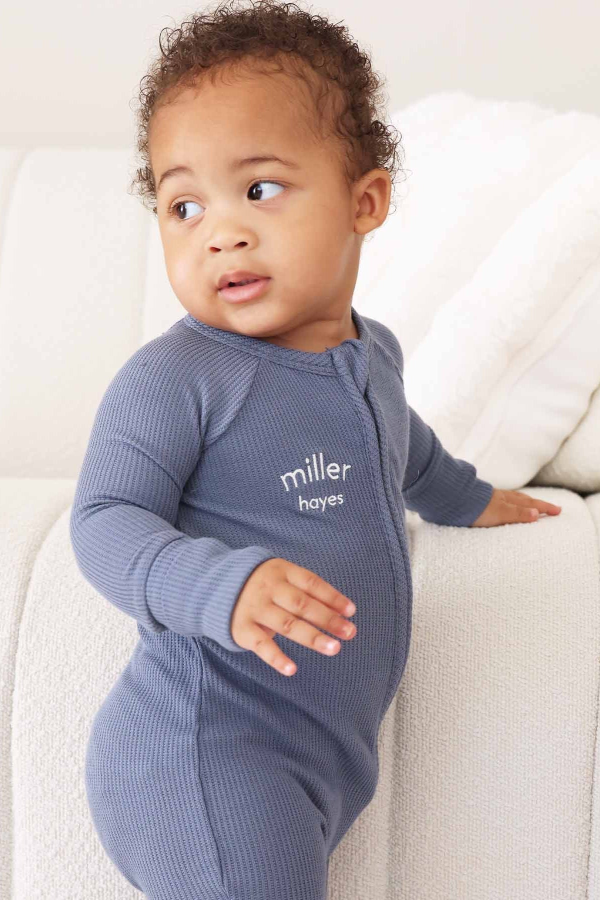 Embroidered Bamboo Waffle Convertible Zip Rompers | Mountain Haze