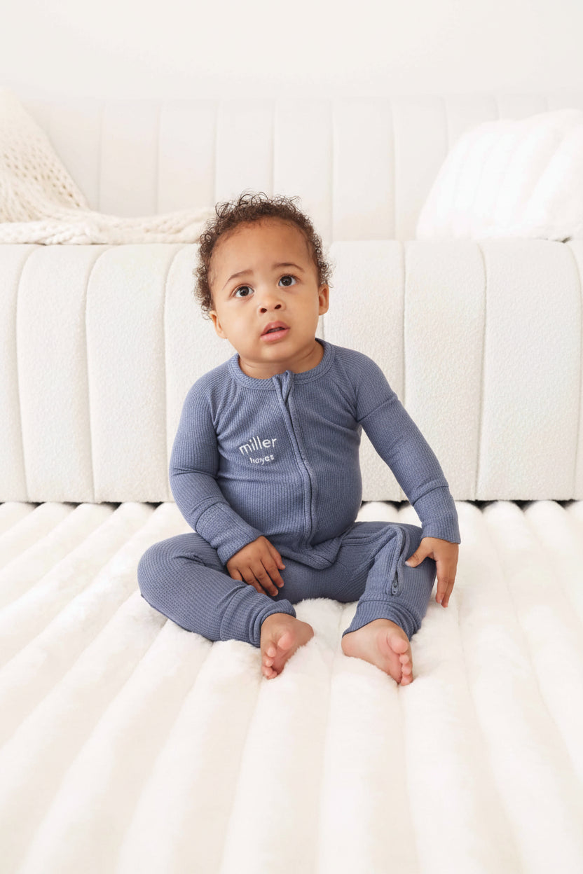 Embroidered Bamboo Waffle Convertible Zip Rompers | Mountain Haze