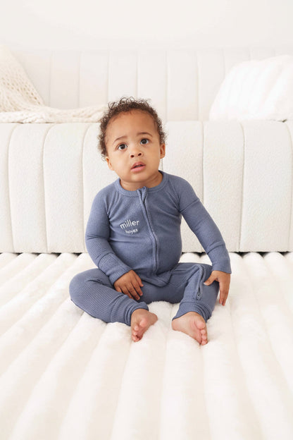 Embroidered Bamboo Waffle Convertible Zip Rompers | Mountain Haze