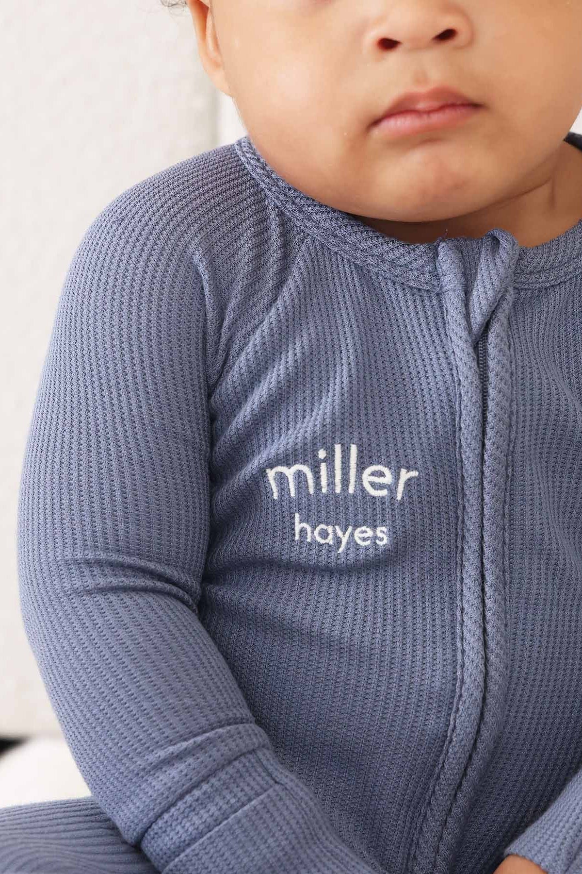 Embroidered Bamboo Waffle Convertible Zip Rompers | Mountain Haze