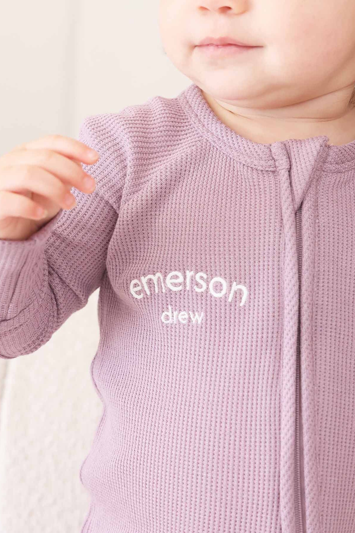 Embroidered Bamboo Waffle Convertible Zip Romper | Amethyst